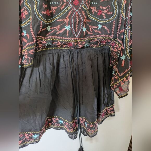 Free People Batiste Frida Black Embroidered Mini Dress Bell Sleeve S Small - Picture 11 of 16